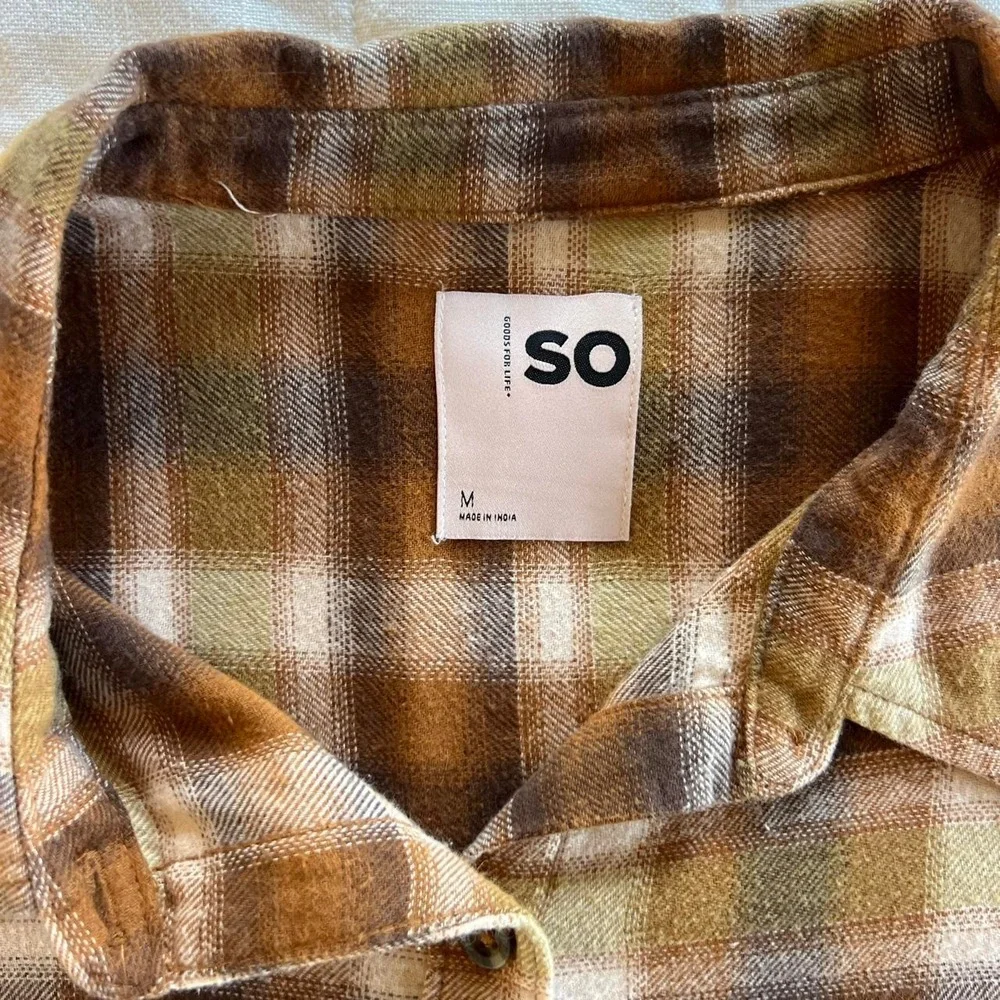 SO 100% Cotton Brown & Tan Plaid Flannel | Button-Up Shirt